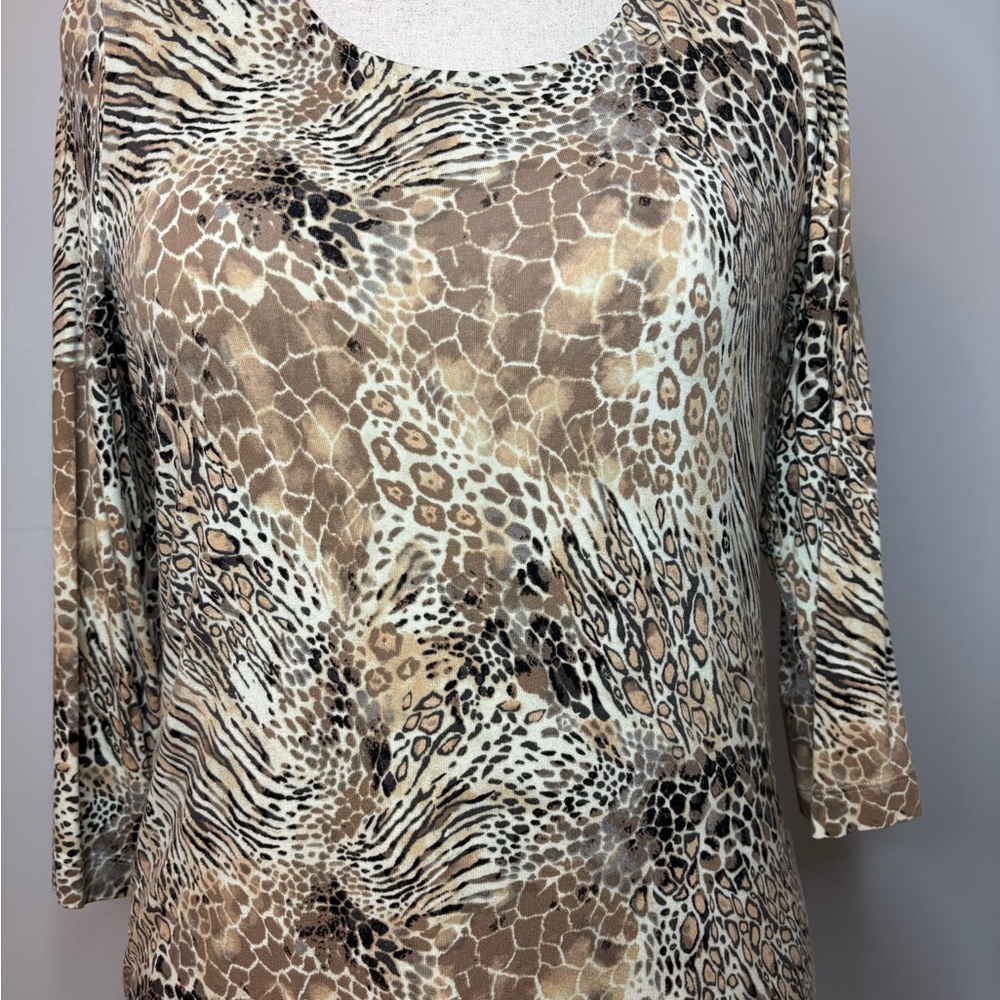 Chico's Wild Pattern Long Sleeve Top - Brown and Cream